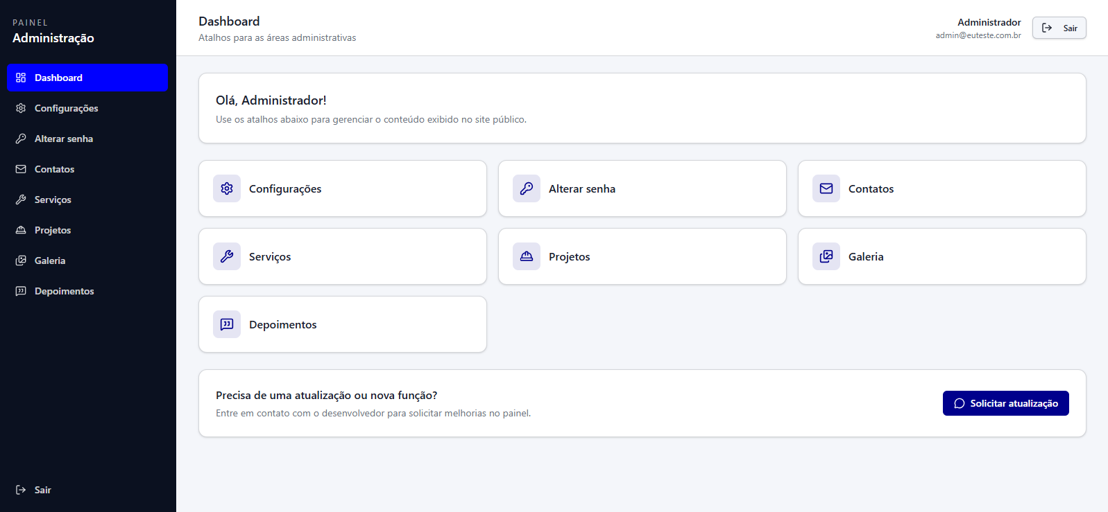 Painel administrativo